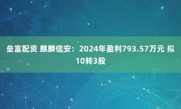 垒富配资 麒麟信安：2024年盈利793.57万元 拟10转3股