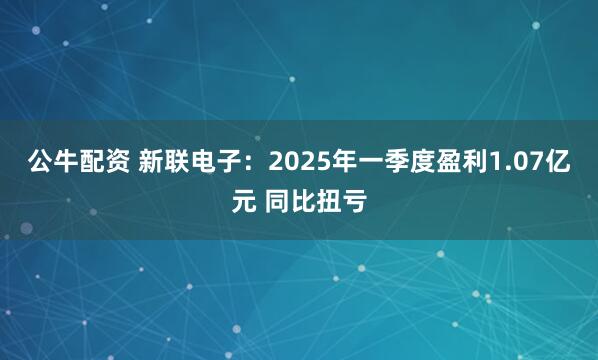 公牛配资 新联电子：2025年一季度盈利1.07亿元 同比扭亏