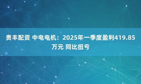 贵丰配资 中电电机：2025年一季度盈利419.85万元 同比扭亏